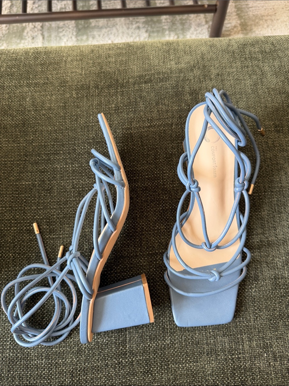 Light Blue Lace-Up Block Heel Sandals